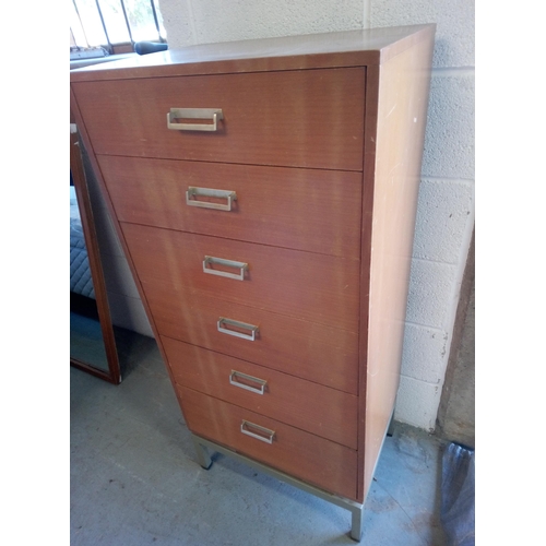 617 - G Plan Blonde Limba Tall Boy Chest Of 6 Drawers with Metal Base.