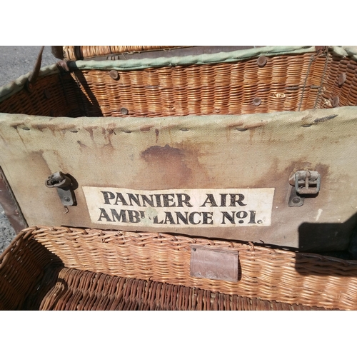 159 - Canvas Trunk with Pannier. No1 Air Ambulance written on with Wicker Interior and Basket.