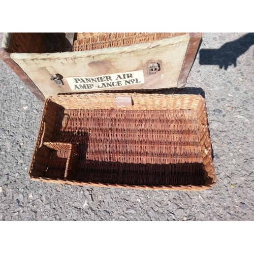 159 - Canvas Trunk with Pannier. No1 Air Ambulance written on with Wicker Interior and Basket.