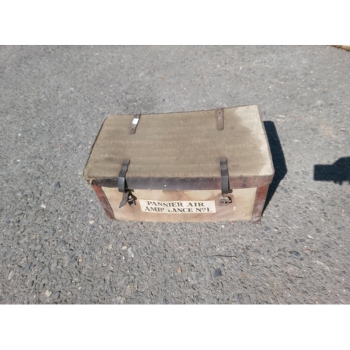 159 - Canvas Trunk with Pannier. No1 Air Ambulance written on with Wicker Interior and Basket.