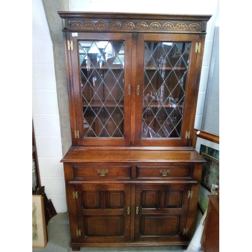 366 - Library Style Side Board with 2 Drawers and Carved Detailing and Astragal Glazed Top.