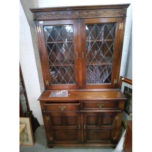 366 - Library Style Side Board with 2 Drawers and Carved Detailing and Astragal Glazed Top.