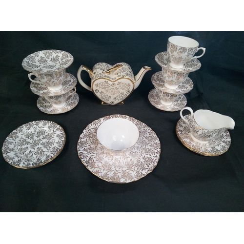 782 - A Crown Derby Bone China Tea Set with Websters Heart Shaped Tea Pot.