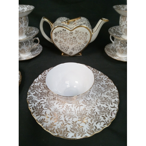 782 - A Crown Derby Bone China Tea Set with Websters Heart Shaped Tea Pot.