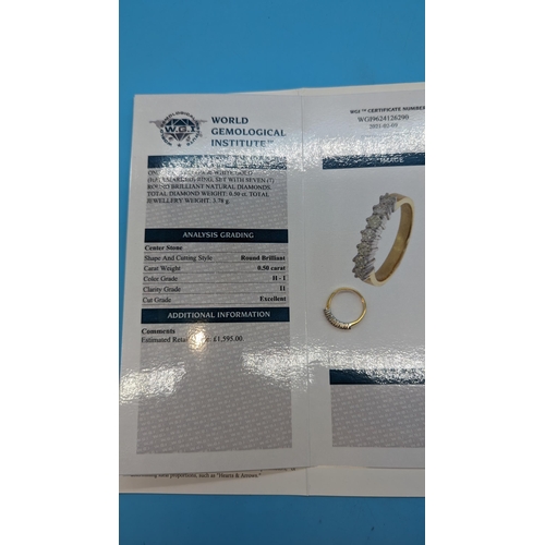 456 - Certificated 18ct White and Yellow Gold 7 Stone Diamond Ring. Diamonds 0.50ct. Original WGI Cert no.... 