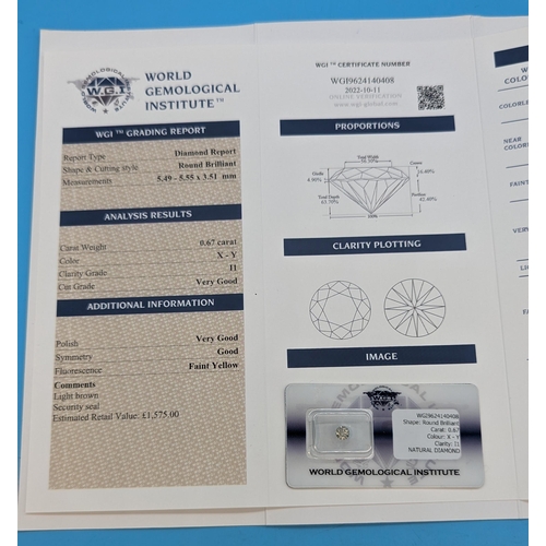 484 - 0.67ct rbc diamond x1 Original WGI Cert. WGI9624140408