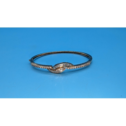 474 - 9ct yellow gold diamond set bangle.  Diamonds approx. 1.25ct