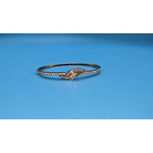 474 - 9ct yellow gold diamond set bangle.  Diamonds approx. 1.25ct