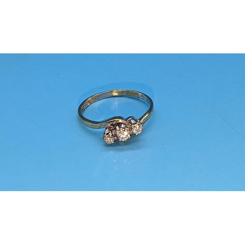 482 - 9ct yellow gold twist round brilliant cut diamond trilogy ring