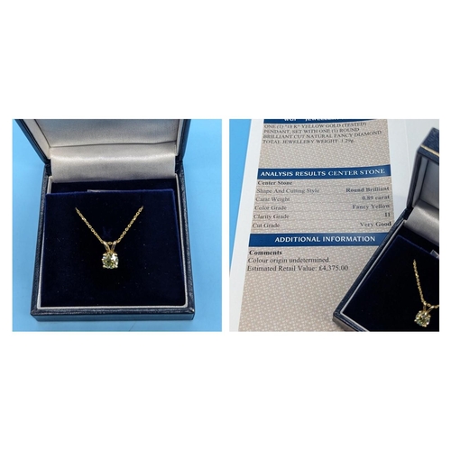 451 - 18ct yellow gold pendant set with a round brilliant cut diamond on a gold plated silver chain.  Diam... 