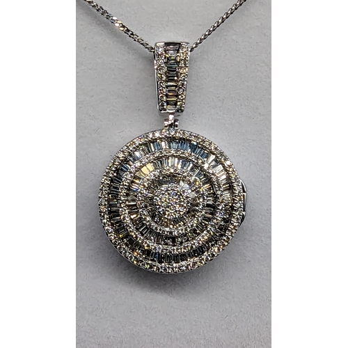 468 - Large round 9ct White Gold cluster locket/pendant sent with baguette and round brilliant cut diamond... 