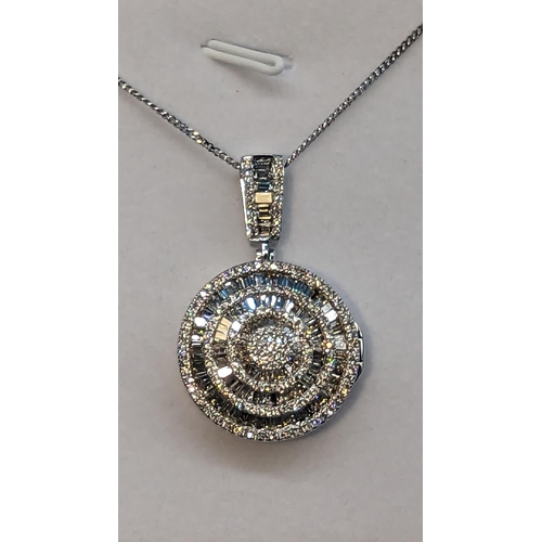 468 - Large round 9ct White Gold cluster locket/pendant sent with baguette and round brilliant cut diamond... 