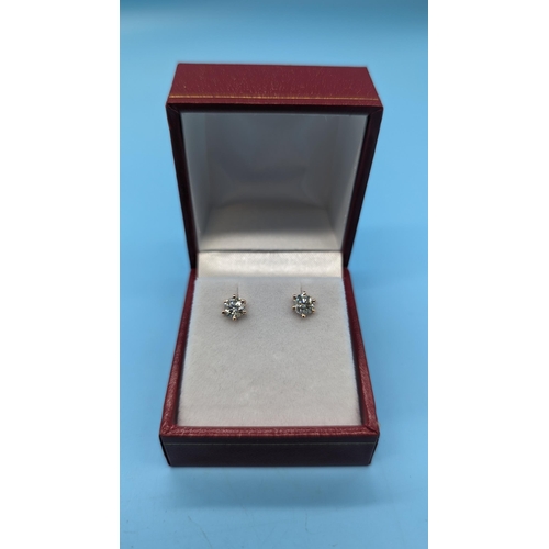 454 - Pair 18ct rose gold round brilliant cut diamond solitaire studs.  Boxed.  Diamonds 0.96ct.  Original... 