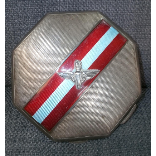 542 - A Military Parachute Regiment Solid Silver (Marked) Powder Compact.