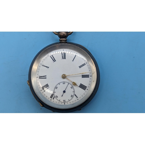 561 - A Hallmarked .935 Argentum Silver Pocket Watch on a Hall Marked Sterling Silver Albert Chain. Runnin... 