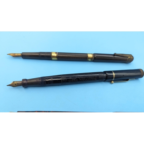 806 - 4 x Antique Fountain Pens including Swan, Lever, Ideal and Others plus a Gold Plated Parker Ballpoin... 