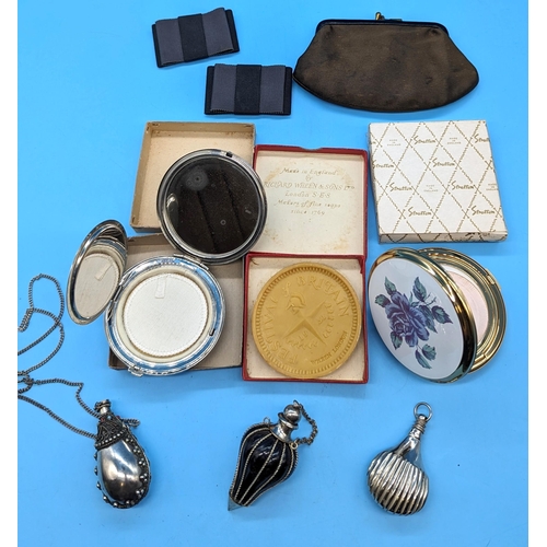 631 - Vintage Perfume Flasks, Powder Compacts, Silk Purse etc.