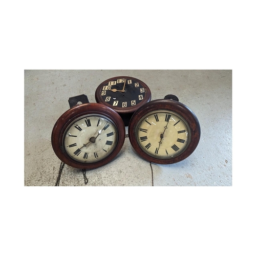 414 - A Pair of Antique School Wall Clocks and another.