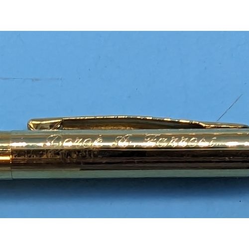 494 - An Engraved Pair of 18ct Gold Cross Ballpoint Pen and Pencil.