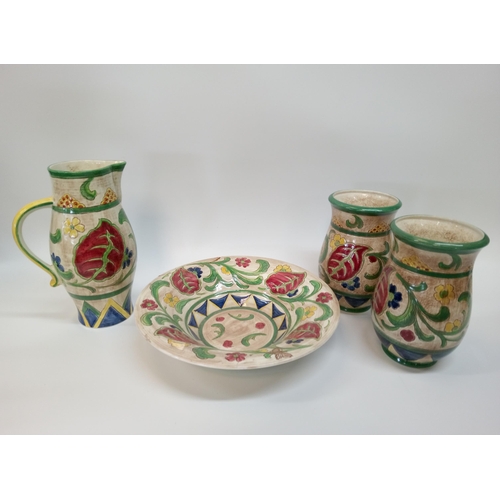 818 - Set of Vintage Hand Painted Sylvac Pottery including 2 Vases, 1 Jug and a Bowl (with damage as pictu... 