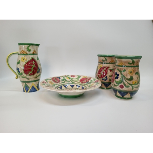 818 - Set of Vintage Hand Painted Sylvac Pottery including 2 Vases, 1 Jug and a Bowl (with damage as pictu... 