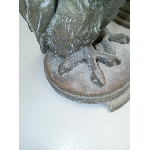 803 - A Pair of Cast Iron Owl Shape Candlestick Holders. 1 with damage to base as pictured.