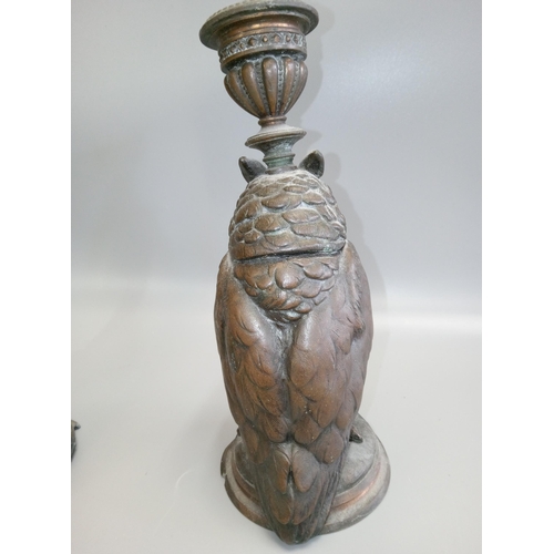 803 - A Pair of Cast Iron Owl Shape Candlestick Holders. 1 with damage to base as pictured.