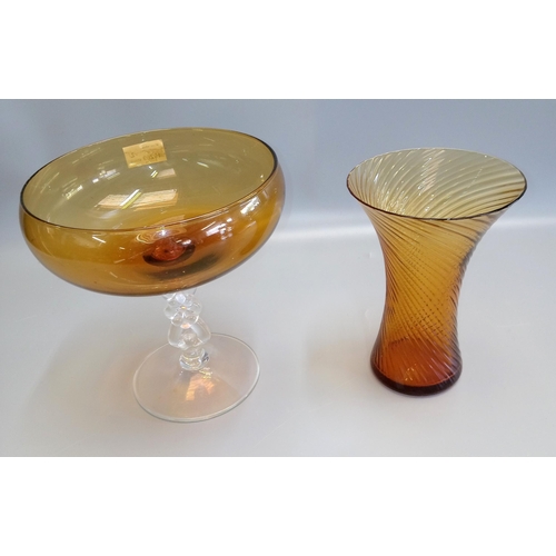 814 - A Pair of Vintage Amber Glass Items, Murano Style.