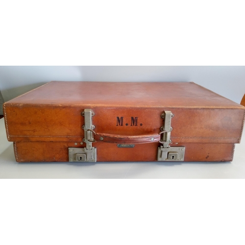 1229 - Vintage Leather Suitcase with M.M Embossed.