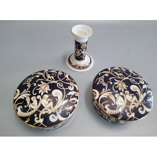 789 - 2 Lidded Pots and a Candlestick Holder in Wedgewood Cornucopia Range.