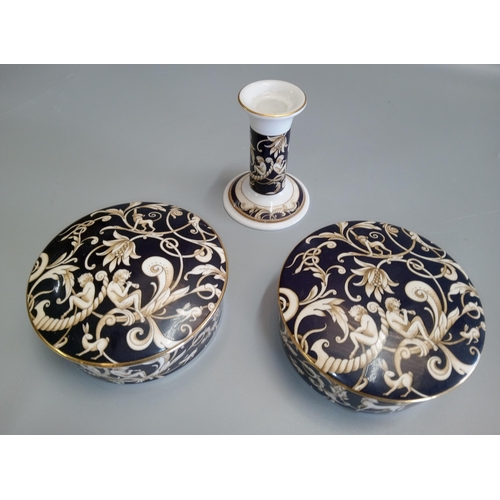 789 - 2 Lidded Pots and a Candlestick Holder in Wedgewood Cornucopia Range.