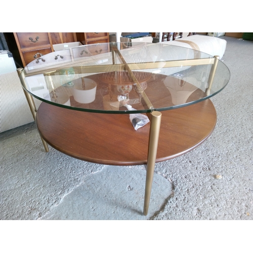 616 - A Mid Century Glass Topped Wood and Brass Coffee Table.