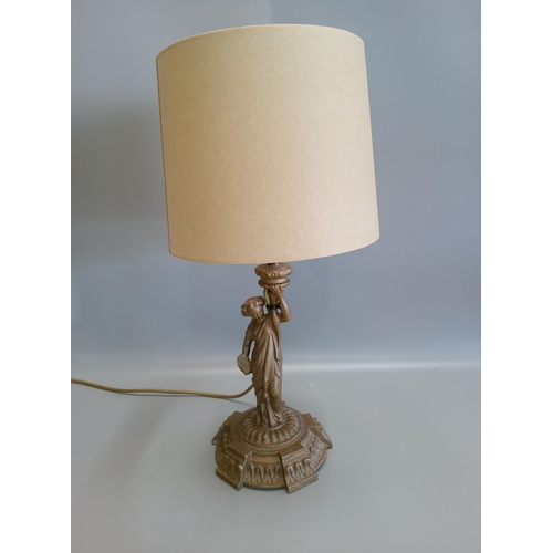 596 - A Brass Lamp with a Lady on the Base.