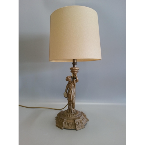 596 - A Brass Lamp with a Lady on the Base.