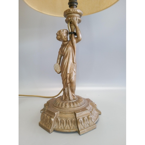 596 - A Brass Lamp with a Lady on the Base.