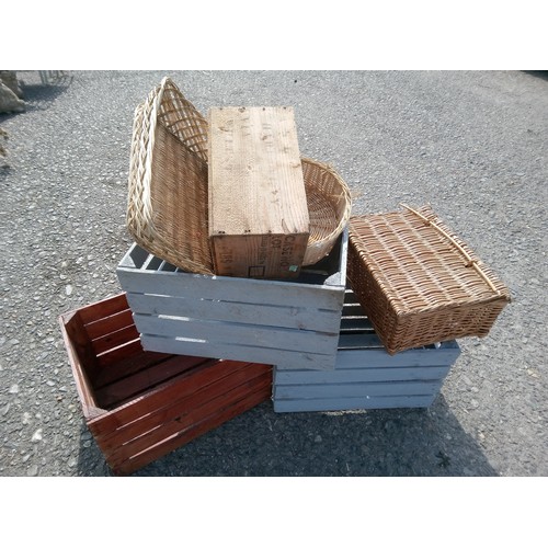 158 - A Selection of Wooden Crates and Baskets.