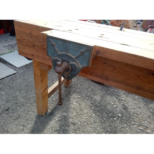 133 - A Large Wooden Workbench with Clamps. 217cm L x 84cm W x 91cm H.