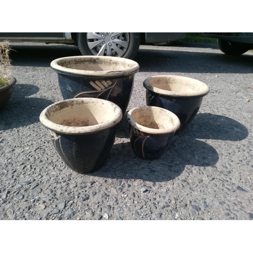 65 - A Set of 4 Blue Glazed Plant Pots, Descending in size.