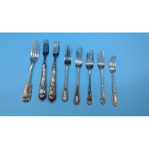 550 - A Quantity of Hallmarked English Silver Forks including an 1845 Pair by George William Adams. 
250gm... 