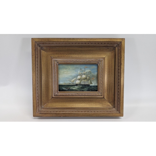 822B - A Miniature Oil on Board of a British Man O War. 36 x 31 cm in Frame.