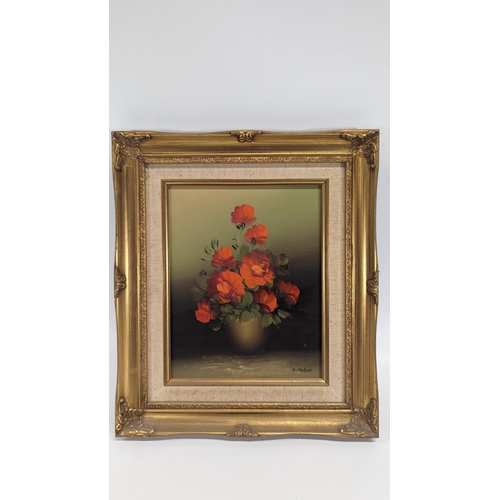 822C - A Oil on Canvas of Red Roses by E. Palmer.
31 x 37cm In Frame.