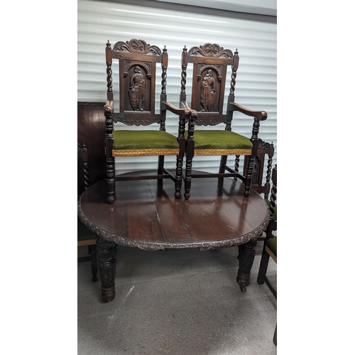 351 - Set of 8 Chairs including 2 carvers. All Heavily Carved Oak depicting Knights with a heavily Carved ... 