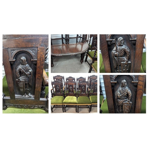 351 - Set of 8 Chairs including 2 carvers. All Heavily Carved Oak depicting Knights with a heavily Carved ... 