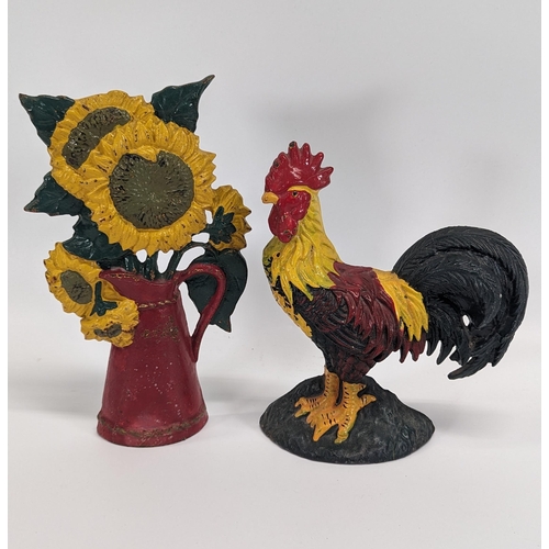 771 - A Pair of Cast Iron Doorstops, A Cockerel and a Sunflower.