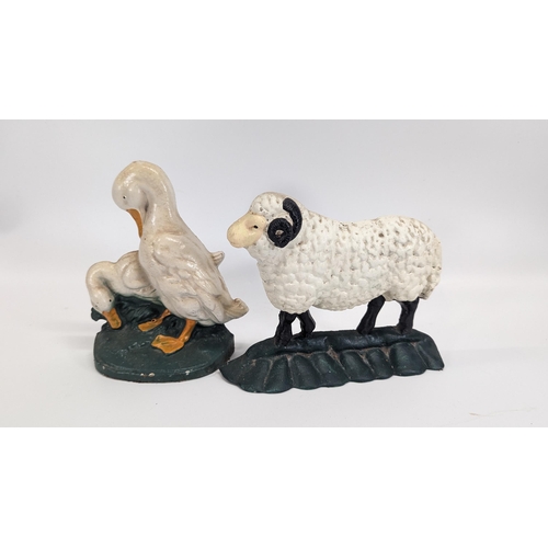 772 - 2 x Cast Iron Doorstops, a Ram and Geese.