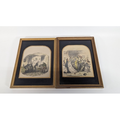 225B - A Pair of Hand Coloured Engravings From Martin Chuzzlewit by Phiz Lake 1800's.