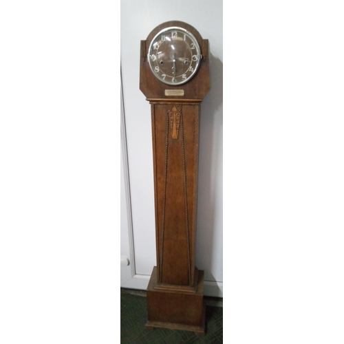 409 - A Floor Standing, Veneered Clock in Art Deco Style with small plaque to the front commemorating a Go... 