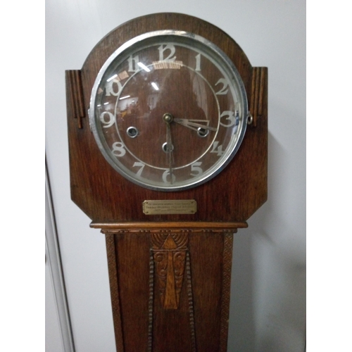 409 - A Floor Standing, Veneered Clock in Art Deco Style with small plaque to the front commemorating a Go... 