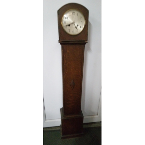 410 - Floor Standing Veneer Art Deco Style Clock with some damage as pictured.