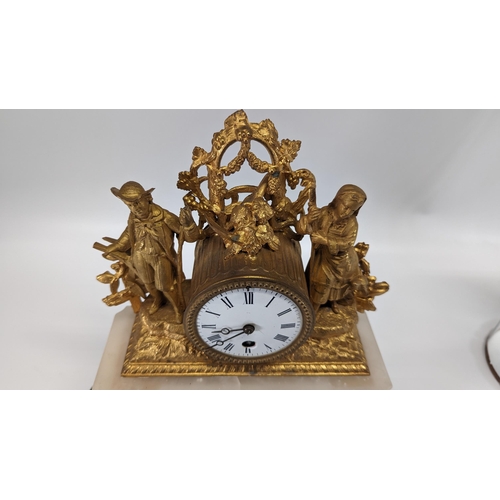 437 - A Circa 1880 French Figural Mantle Clock under Dome. 8 Day Movement. Fine Gilt Spelter Case Depictin... 